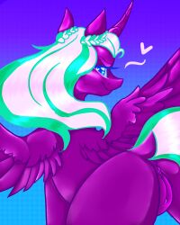 1girls 2023 absurd_res alicorn anus ass blue_eyes braided_hair curled_horn dankpegasista digital_media_(artwork) dock equid equine equine_anus feathered_wings feathers female feral fur genitals green_hair green_mane green_tail grin hair hasbro heart hi_res horn looking_at_viewer looking_back looking_back_at_viewer mammal mane mlp_g5 multicolored_hair multicolored_mane multicolored_tail my_little_pony opaline_arcana_(mlp) png puffy_anus purple_body purple_feathers purple_fur pussy raised_tail smile spread_wings tail white_hair white_mane white_tail wings