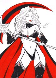 1girls 2023 carla_torres chaos_comics coffin_comics curvy curvy_body curvy_female curvy_figure death_(personification) ed_benes_studio female_focus female_only grim_reaper hi_res huge_breasts lady_death latex_gloves latex_thighhighs latex_thong long_hair looking_at_viewer queen_of_the_dead scythe solo_female solo_focus white_hair white_sclera