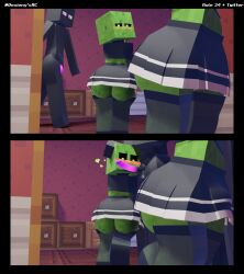 3d aiden_(dexiony'smc) alternate_version_available ass balls black_body blush creeper dexiony'smc enderman femboy glowing_eyes green_body inside maid male_only minecraft mirror