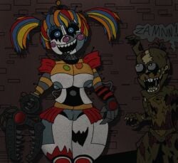 baby_(fnafsl) big_breasts circus_baby circus_baby_(fnaf) colorful_hair female_focus five_nights_at_freddy's freddy_fazbear's_pizzeria_simulator furu_flami humanoid no_humans non-human non-human_only robot robot_girl scrap_baby scrap_baby_(fnaf) scraptrap thick_thighs zamn!