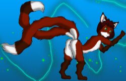 2_tails animal_genitalia anthro anus felid feline fur genital_slit genitals hair hi_res long_tail male mammal multi_tail nude paws red_body red_fur ryuukei8569 short_anthro short_hair short_legs slit solo tail white_body white_fur