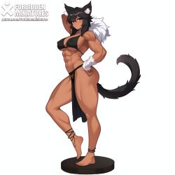 ai_generated anime_style ass black_fur black_hair breasts concept concept_art feet figure flexing forbiddenminiatures fur furry furry_ears furry_female furry_only furry_tail leg_up loincloth looking_at_viewer muscular muscular_female muscular_thighs nipples nipples_visible_through_clothing patreon patreon_reward self_upload thick_thighs thighs wolf wolf_ears wolf_girl wolf_tail