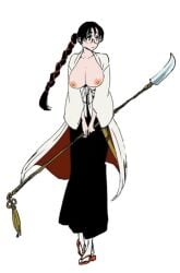 1girls big_breasts bleach bleach:_the_thousand-year_blood_war braid braided_ponytail breasts breasts_out female female_only full_body glasses haori katori_batsu'unsai kimono large_breasts long_hair megane no_bra oppai robe sagging_breasts solo staff very_long_hair voluptuous white_background xshuai