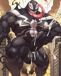 2boys absurd_res bodily_fluids city city_background city_destruction cum cumshot drowning_in_cum ejaculation erection gay genital_fluids giant hi_res macro maldu male male_only marvel marvel_comics peter_parker spider-man spider-man_(series) symbiote uncensored venom_(marvel) yaoi