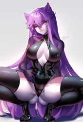 absurd_res anthro biped breasts butt_from_the_front eyelashes felid feline female fur golub_lol hair hi_res inner_ear_fluff long_hair looking_at_viewer mammal misuri_(golub_lol) pink_nose purple_body purple_fur purple_hair solo tuft white_body white_fur