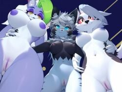 3d 3d_(artwork) 3d_artwork 3d_model 3girls ai_generated anthro black_nipples blue_eyes breasts canid canid_demon canine canis demon feline five_nights_at_freddy's five_nights_at_freddy's:_security_breach fnaf hellhound helluva_boss kazllab_vrc loona_(helluva_boss) nude nude_female pink_nipples purple_nipples pussy red_eyes roxanne_wolf_(fnaf) roxanne_wolf_(shadsterwolf) scottgames shadsterwolf shaved_pussy steel_wool_studios wolf yellow_eyes