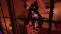 big_breasts big_penis cozy dommy_mommy fireplace futanari red_dress semi-erect solo_futa tattoo voyeur vrchat