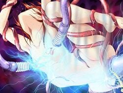 aojiru censored electrocution inyouchuu inyouchuu_shoku large_insertion nude peeing pettanko red_hair shiratori_takeru small_breasts spread_legs stomach_bulge tentacle urine