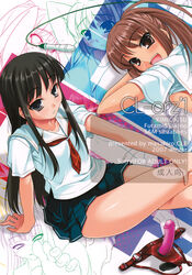 2girls cle_masahiro etcycle female futami_eriko kimi_kiss on_stomach sakino_asuka school_uniform sex_toy sitting skirt strap-on