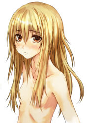 00s 1girls 2009 bare_shoulders blonde_hair breasts collarbone female fujikawa_daichi hair_censor light-skinned_female light_skin long_hair looking_at_viewer nipples_covered original small_breasts solo white_background