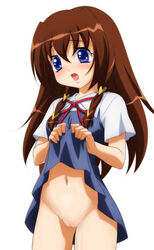 blue_eyes brown_hair nopan school_uniform skirt_lift tachibana_ichika uta_kata vagina