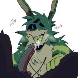 2boys anthro cum cum_in_mouth faceless_male furry furry_only gay green_body green_fur hellinaspider kaiju_paradise nuclear_rabbit_(kaiju_paradise) offscreen_character penis rabbit roblox roblox_game tagme tagme_(artist)