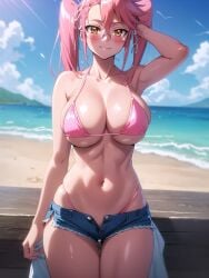 1girls ai_generated artist_request bikini female_focus female_only glasses hi_res highschool_of_the_dead huge_breasts long_hair looking_at_viewer pink_hair saya_takagi solo_female solo_focus stable_diffusion