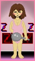 1girls 2d 2d_(artwork) 2d_artwork apron apron_only big_breasts blush color female female_only frisk frying_pan pixel_art self_upload tagme undertale undertale_(series) zixy