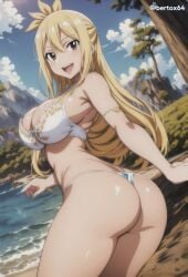 1girls ai_generated ass_focus bertox64 big_ass big_breasts bikini blonde_hair brown_eyes busty cute fairy_tail female female_only forest huge_ass large_breasts lucy_heartfilia open_mouth seductive seductive_smile sideboob smile thick_thighs thong thong_bikini white_bikini white_thong