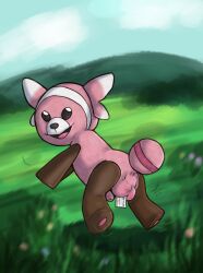 anthro anus balls flaccid furry highres looking_at_viewer penis pokémon_(species) pokemon pokemon_(species) stuffed_animal stufful tag tiny_penis zeklullaby