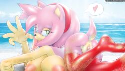 amy_rose beach comic comic_page female large_breasts pussy sonic_(series) tcprod waving_at_viewer