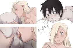 1boy 1girls absurdres anilingus anus ass ass_grab balls blonde_hair blue_eyes blush boruto:_naruto_next_generations canon_couple couple embarrassed female_rimming_male femdom hair_over_one_eye highres human human_only husband_and_wife ino_yamanaka kissing_ass licking licking_ass male_anilingus monday_mint naruto naruto:_the_last naruto_(series) naruto_shippuden oral oral_sex pale-skinned_male pale_skin rimming_male sai saliva_drooling secretly_loves_it straight surprised surprised_expression testicles white_skin yamanaka_ino