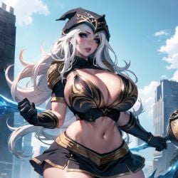 ai_generated ashe_(league_of_legends) big_breasts cixf crop_top huge_breasts league_of_legends riot_games thick_thighs