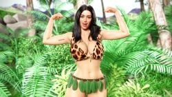 1girls 3d bikini_top black_hair celebrity female female_only flexing katy_perry leaf_clothing leaf_skirt leopard_print leopard_print_bikini long_hair looking_at_viewer misfittedarfist muscular_female precarious_clothing pussy real_person skimpy skimpy_clothes solo