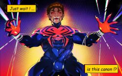 1boy balls bara boner costume erection erection_under_clothes male male_only marvel miguel_o'hara msmoroxide muscles muscular penis solo solo_male spider-man spider-man:_across_the_spider-verse spider-man:_into_the_spider-verse spider-man_(series) spider-man_2099 superhero_costume