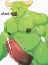 anthro bara barazoku big_penis boner bovid bull cum doctor_strange_in_the_multiverse_of_madness doggonut erection furry green_fur horns huge_cock male male_only marvel muscles muscular musk nude penis rintrah_(marvel) solo solo_male sweat sweating text thisishomo