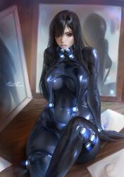 1girls aleriia_v black_hair clothing gantz gantz_suit hips lerapi looking_at_viewer shimohira_reika skin_tight thick_thighs thighs tummy