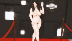 1girls 3d 3d_(artwork) big_breasts bush exhibitionism exhibitionist kat_dennings large_breasts misfittedarfist naked nude pubes pubic_hair public_exposure public_nudity red_carpet