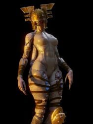 3d alien alien_girl armor bare_breasts black_background breasts bungie destiny_(game) eliksni exposed_breasts exposed_pussy female female_focus female_only gray_nipples grey_skin mostly_nude multi_arm multi_limb muscular muscular_female nipples nude nude_female pickle_juice pussy scorn scorn_(destiny) sideboob skinny slender_waist thick_thighs video_games