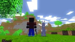 1boy 1girls ass big_ass big_butt lucy_the_wolf minecraft mystic100 mystic_(mystic100) pale_wolf_(minecraft) presenting standing wolf_(minecraft) wolf_ears wolf_girl wolf_tail