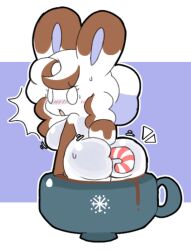 blush bunny candy_cane_insertion cup cute hot_chocolate shocked sleepysous tagme