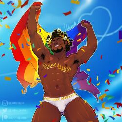 abs african african_male armpits biceps briefs bulge bulging_biceps dark-skinned_male dark_skin julio_leote lgbt_pride looking_at_viewer male male_only melanin muscles muscular muscular_male pecs pride_flag shirtless_male smooth_chest smooth_skin thick_thighs underwear underwear_only