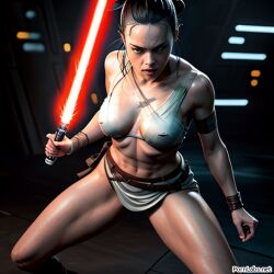 ai_generated angry battle_stance bra breasts lightsaber rey skirt star_wars