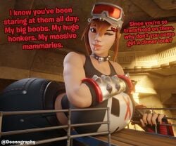 bigger_female dialogue doonography fortnite fortnite:_battle_royale giantess hand_on_breast huge_breasts looking_at_viewer rian_(fortnite) talking_to_viewer thick_ass thick_thighs winking_at_viewer