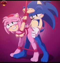 1boy 1boy1girl 1girls alternate_version_available amy_rose biting_lip blush bondage doggy_style female_penetrated ladybomber ladycherrybomba male medium_breasts sex sonic_(series) sonic_the_hedgehog sonic_the_hedgehog_(series) standing straight tailwag tied_up too_horny vaginal vaginal_penetration vaginal_sex