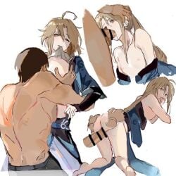 2boys anal big_penis blonde_hair blowjob clothes_around_waist faceless_character faceless_male femboy feminine_male feminization gay gay_blowjob gay_sex grabbing_hair holding_head honkai:_star_rail innocent long_hair older_male older_penetrating_younger pretty_boy spread_ass tagme yanqing_(honkai:_star_rail) yaoi young