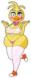 1girls beak blue_eyes bowtie bra breasts female five_nights_at_freddy's five_nights_at_freddy's_2 ok_sign panties pink_bowtie pink_panties shoes solo thick_thighs thighhighs toy_chica toy_chica_(fnaf) transparent_background ultimate_custom_night white_thighhighs yellow_body