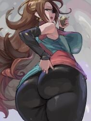 1girls android_21 android_21_(human) ass back back_view big_ass blue_eyes breasts clothed dat_ass dragon_ball dragon_ball_fighterz female huge_ass huge_breasts kazo light-skinned_female long_hair red_hair smile solo thick_thighs tight_clothing vomi_(dragon_ball)