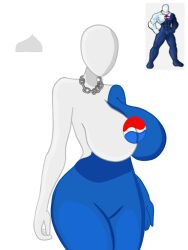 1girls bald bald_female big_breasts blue_skin breasts faceless_female hairless hips huge_hips mr_byo pepsi pepsiman pepsiwoman ripped_clothing rule_63 teats white_skin