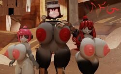 3d 3d_(artwork) 3d_model 3girls big_breasts dangerfooguy dispenelope_(diamond_nella) dispenser_(team_fortress_2) dispenser_lady female female_only mimi_sentry mini_sentry naked nude robot robot_girl sentry-chan sentry_(team_fortress_2) sentry_turret team_fortress_2 tf2 valve valve_(company)