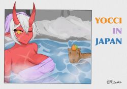 akumi female oni oni_horns red_skin virtual_youtuber vyugen white_hair yellow_eyes