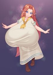 ascot blue_eyes bluespice boots breasts clothed clothed_breasts enormous_breasts gigantic_breasts huge_breasts hyper_breasts majora's_mask malon massive_breasts ocarina_of_time red_hair the_legend_of_zelda