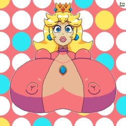 alternate_breast_size big_breasts breasts_bigger_than_head clothed electricatzone female female_only huge_breasts hyper_breasts mario_(series) nintendo nipples_visible_through_clothing princess_peach