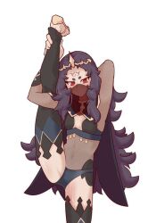 1girls bbdouble black_hair blue_panties bodystocking female female_only fire_emblem fire_emblem_fates leg_up long_hair looking_at_viewer mouth_veil nintendo nyx_(fire_emblem) panties red_eyes see-through solo source_request splits thighhighs underwear veil vertical_splits very_long_hair