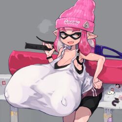 big_ass big_breasts breasts_bigger_than_head clothed female female_only huge_breasts hyper hyper_breasts inkling inkling_girl kemomoz nintendo nipples_visible_through_clothing splatoon