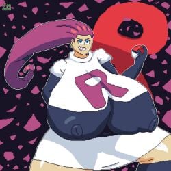 alternate_breast_size big_ass big_breasts breasts_bigger_than_head clothed electricatzone female female_only huge_breasts hyper hyper_breasts jessie_(pokemon) nintendo nipples_visible_through_clothing pokemon