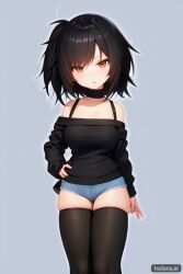 1girls 2d ai_generated asian_latina black_hair clothing female heart humanized latina light_blue_background los_ojos_blancos mari_sumi megumi_minerva peruvian_female short_hair simple_background tagme