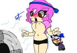 1boy 1girls accidental_exposure apa_(sir_apasaurio) blue_eyes blue_hair breasts brown_eyes inkling_boy octoling_girl original_character original_characters pink_hair self_insert self_upload sir_apasaurio splatoon splatoon_(series)