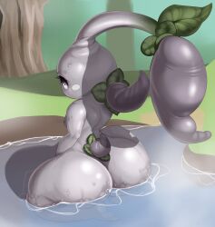 1girls alternate_version_available ass back_view breasts completely_nude completely_nude_female dwn000 female female_only full_body grayfruit graymin-chan large_ass naked naked_female nude nude_female pikmin pikmin_(species) small_breasts solo solo_female water