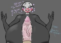 big_breasts big_penis breasts_bigger_than_head classic_fnaf_2_marionette classic_fnaf_2_puppet condom cumlord cumlord_(artist) female five_nights_at_freddy's hyper_breasts just_coffee marionette_(fnaf) naked nude original_fnaf_2_marionette original_fnaf_2_puppet penis puppet_(fnaf) sucking_penis text